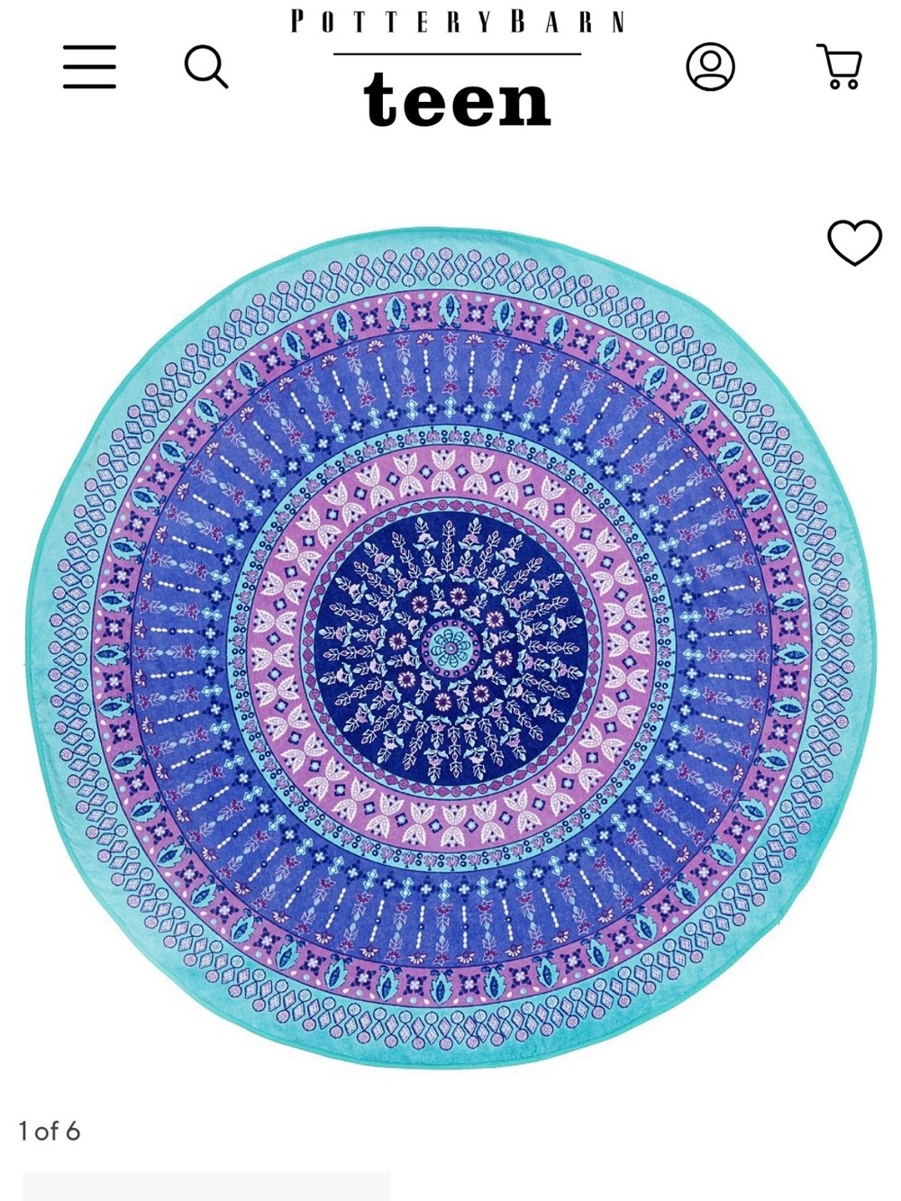 Pottery Barn Teen Round Mandala Beach Towel-UPF 50+/60”